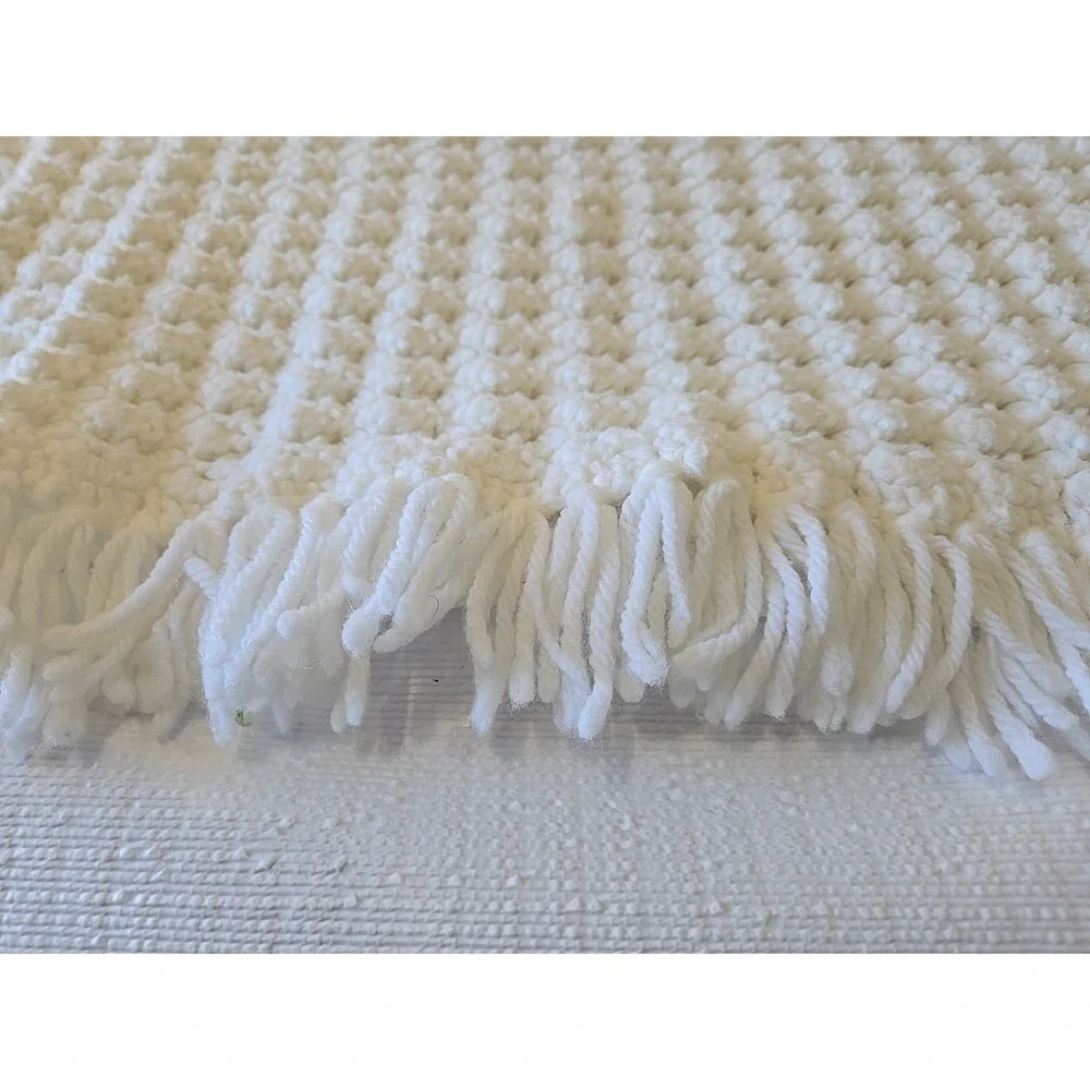 VTG Crochet Afghan Blanket White Throw Handmade Grannycore  Baby Blanket 37x37